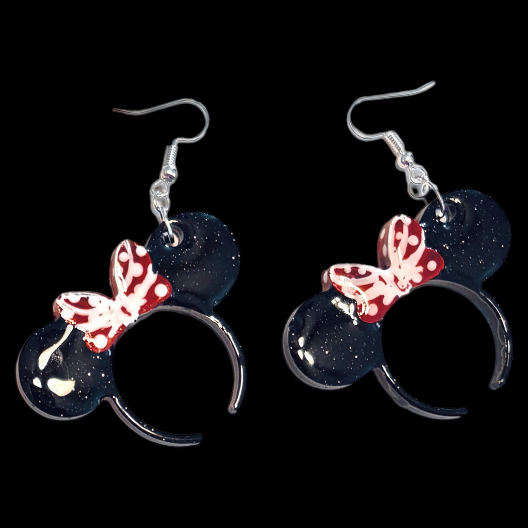 Minnie Ears with Bow Earrings-Red
