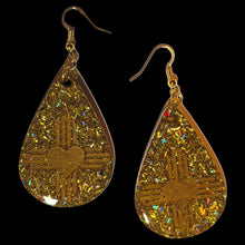 Load image into Gallery viewer, New Mexico Zia Heart Teardrop Earrings-Gold Glitter
