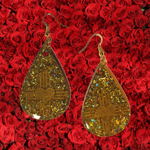 Load image into Gallery viewer, New Mexico Zia Heart Teardrop Earrings-Gold Glitter
