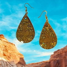 Load image into Gallery viewer, New Mexico Zia Heart Teardrop Earrings-Gold Glitter
