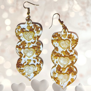 Heart to Heart Stack Resin Earrings-Clear Gold