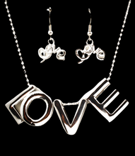 Load image into Gallery viewer, Silver “Love” Necklace and Earrings Set
