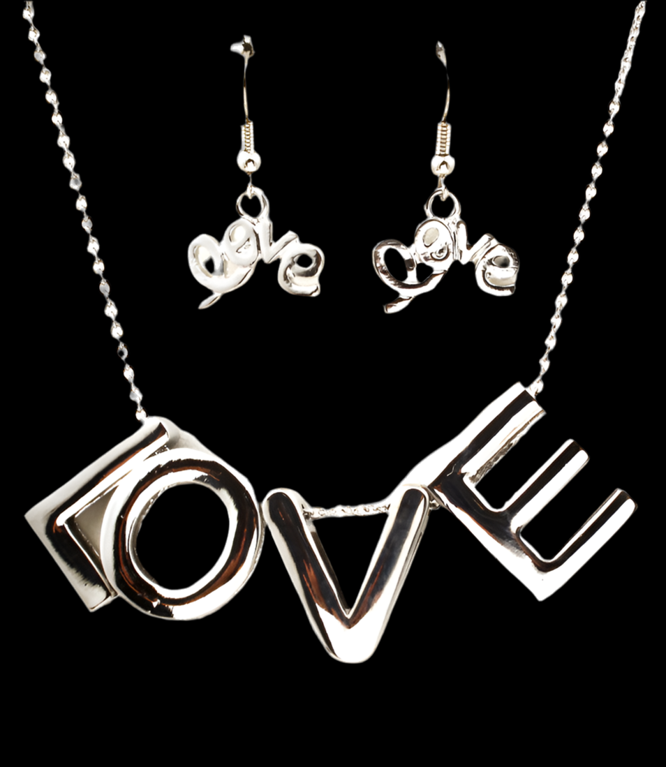 Silver “Love” Necklace and Earrings Set