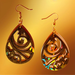Prismatic Filigree Teardrop Resin Earrings-Brown