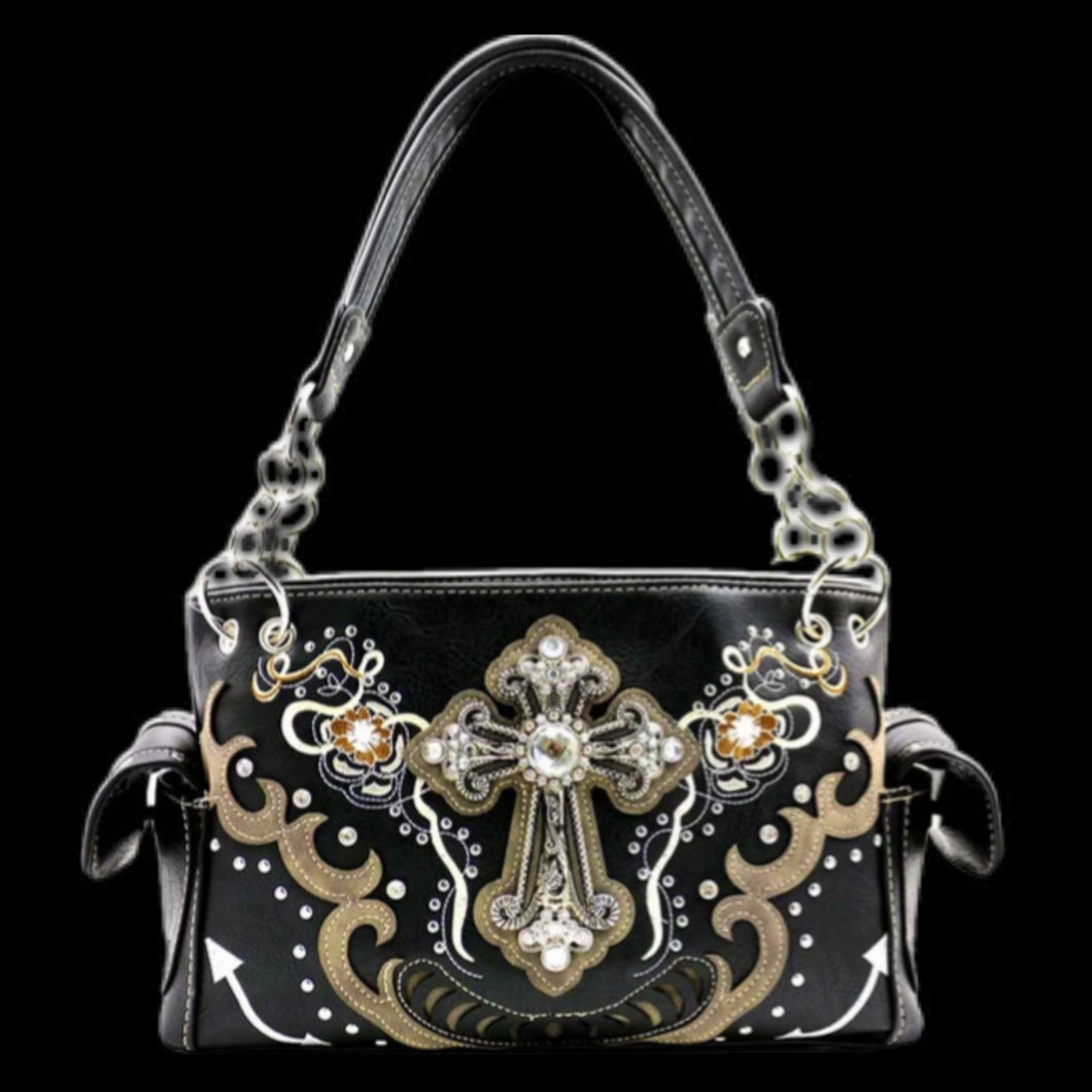 Western Rhinestone Cross Shoulder Bag-Blk