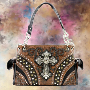 Western Studded Rhinestone Cross Shoulder Bag-BRO