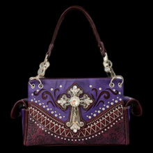 Load image into Gallery viewer, Western Rhinestone Cross Embellished Shoulder Bag-PRPL
