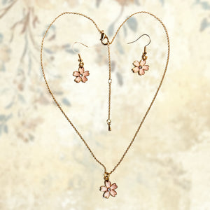 Pink Blossom Necklace and Dangle Earrings Set (2)