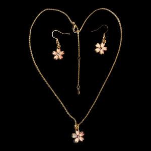 Pink Blossom Necklace and Dangle Earrings Set (2)