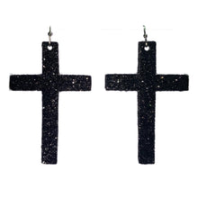 Load image into Gallery viewer, FL Cross Earrings-Black Glitter
