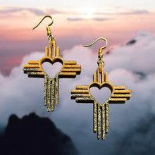 Load image into Gallery viewer, New Mexico Zia Cross Earrings-GldBlkGltr
