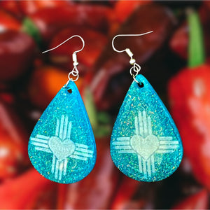 New Mexico Heart-Zia Teardrop Earrings-Turq