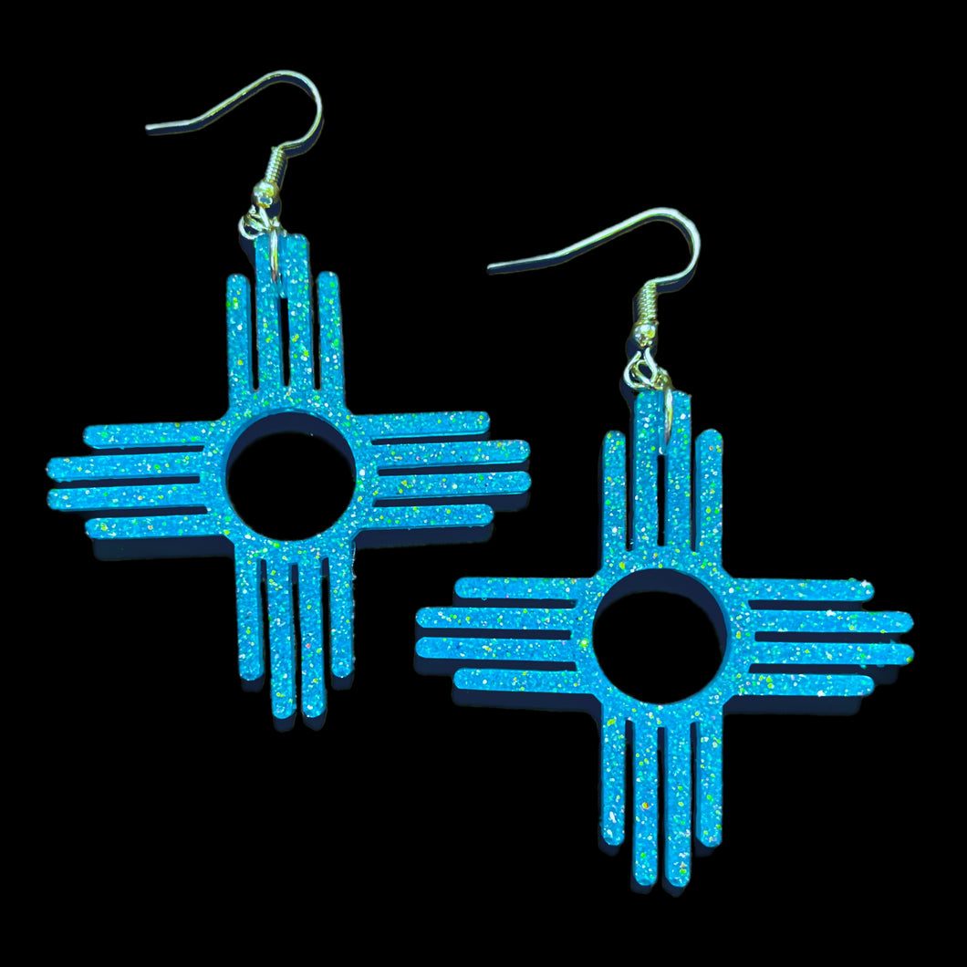 New Mexico Zia Symbol Earrings-Turq
