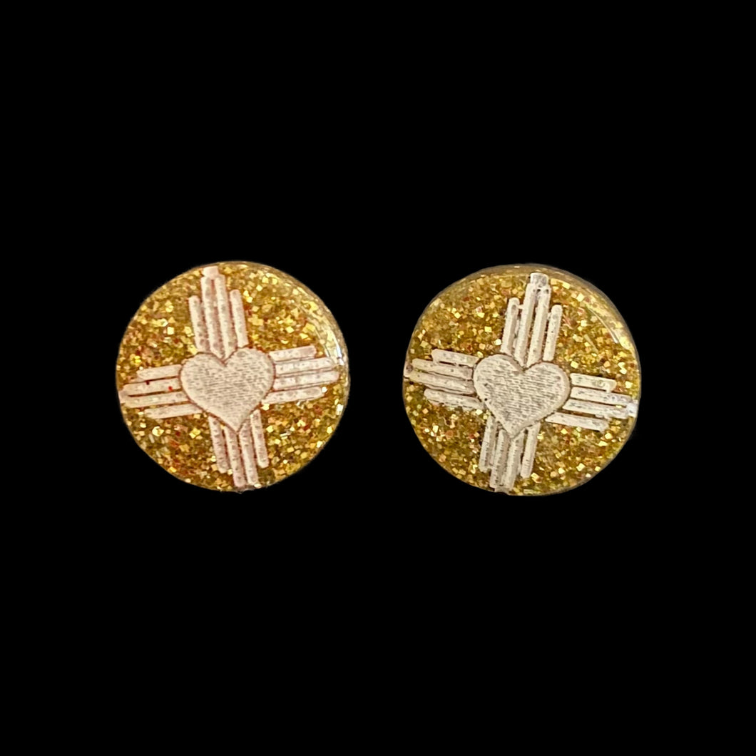 ZiaHeart Round Earrings-GoldWht