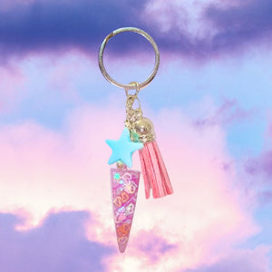 Pink Unicorn Horn with Pink Tassel Keychain-BluStar