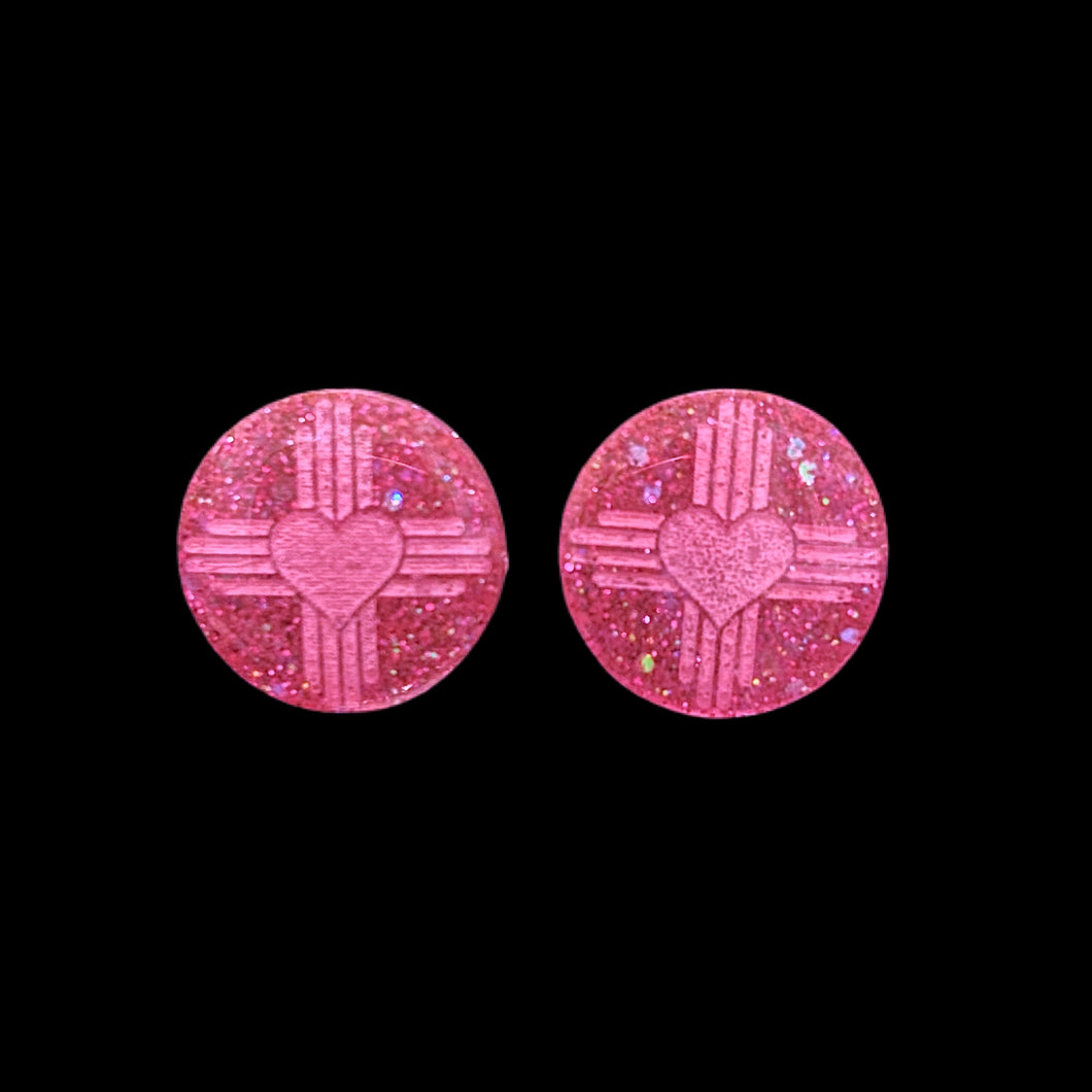 ZiaHeart Round Earrings-HPPink