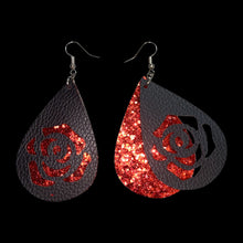 Load image into Gallery viewer, FL Rose Earrings-BlkRd
