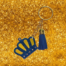 Load image into Gallery viewer, Blue and Gold Crown with Tassel Keychain

