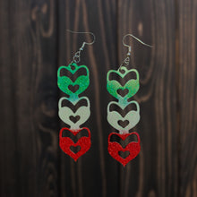 Load image into Gallery viewer, Heart Stack Resin Earrings-VivaGrnWhtRd
