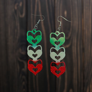 Heart Stack Resin Earrings-VivaGrnWhtRd