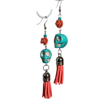 Load image into Gallery viewer, Turquoise and Coral Skull Tassel Earrings
