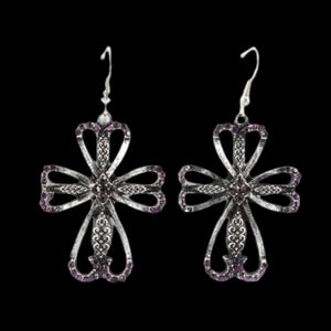 Cross Earrings-Amethyst