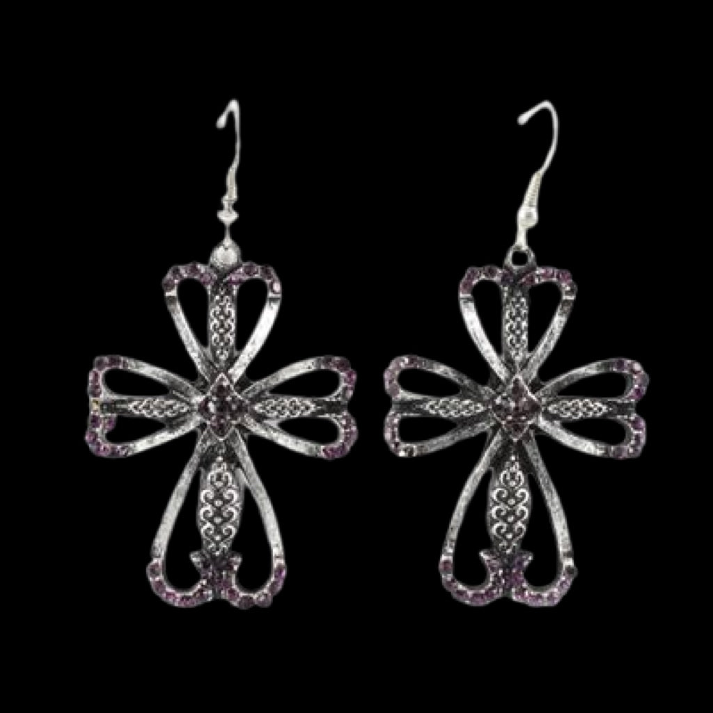 Cross Earrings-Amethyst