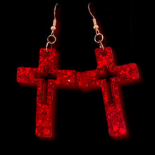 Load image into Gallery viewer, Cross Hollow Glitter Resin Earrings-Red
