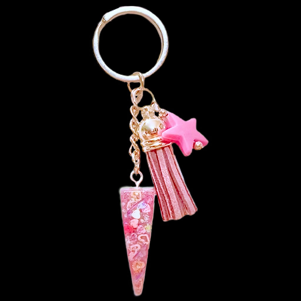 Pink Unicorn Horn with Pink Tassel Keychain