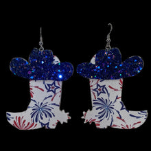 Load image into Gallery viewer, FL Patriotic Fireworks Cowboy Boots and Hat Earrings
