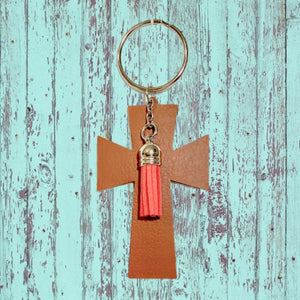 FL Rose Gold Cross with Tassel Keychain