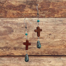 Load image into Gallery viewer, Howlite Cross and Speckle Bead Dangle Earrings

