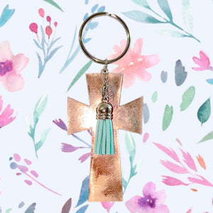 FL Rose Gold Cross with Tassel Keychain