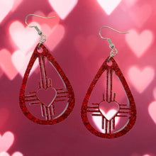 Load image into Gallery viewer, New Mexico Heart-Zia Hollow Teardrop Earrings-RedGltr
