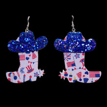 Load image into Gallery viewer, FL Patriotic Cowboy Boots and Hat Earrings
