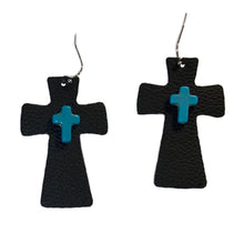 Load image into Gallery viewer, FL Cross Earrings-Black Turquoise
