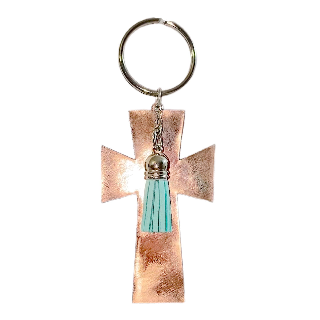 FL Rose Gold Cross with Tassel Keychain