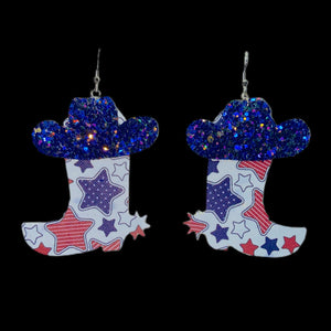 FL Patriotic Stars Cowboy Boots and Hat Earrings