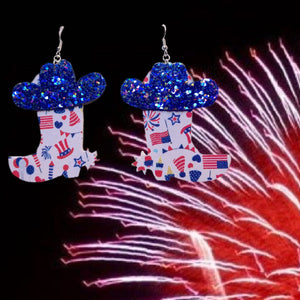 FL Patriotic Cowboy Boots and Hat Earrings
