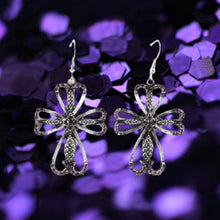 Load image into Gallery viewer, Lavender Rhinestone Antique Cross Earrings 
