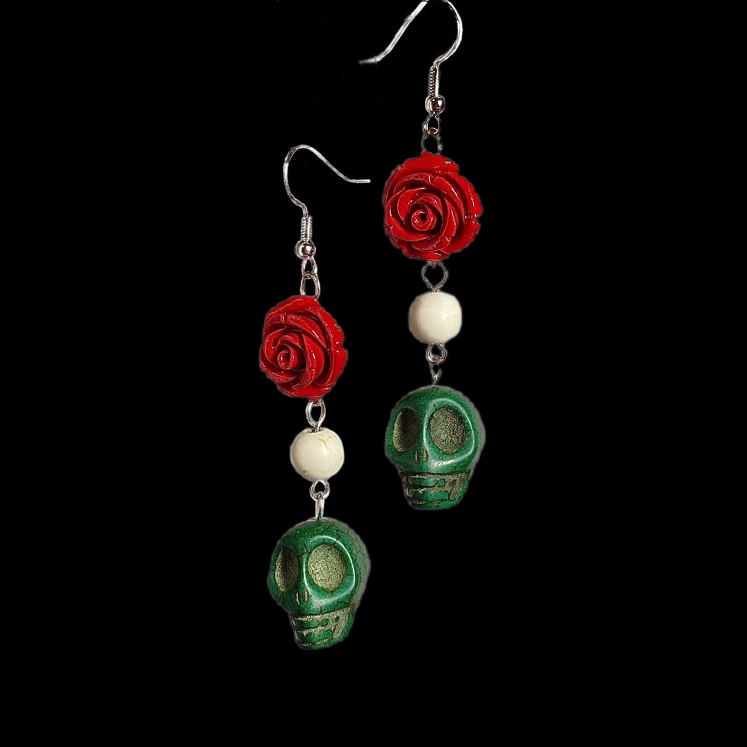 Red, White and Green Skull Earrings