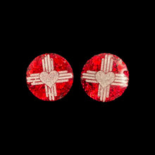 Load image into Gallery viewer, ZiaHeart Round Earrings-RedWht
