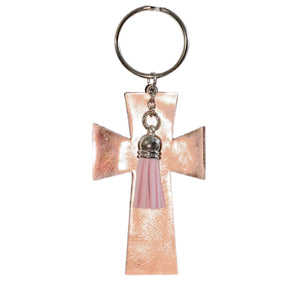 FL Rose Gold Cross with Tassel Keychain