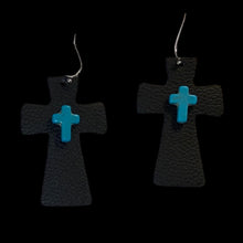 Load image into Gallery viewer, FL Cross Earrings-Black Turquoise
