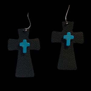 FL Cross Earrings-Black Turquoise