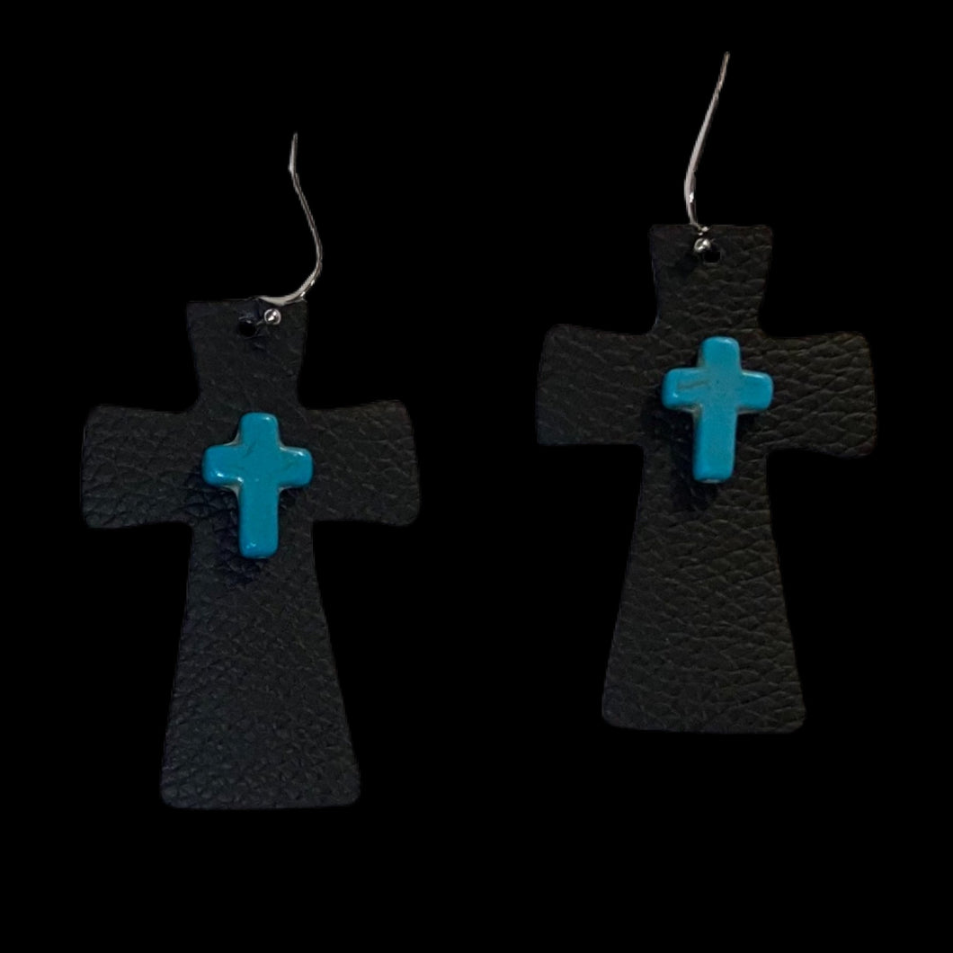 FL Cross Earrings-Black Turquoise