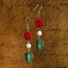 Load image into Gallery viewer, Red, White and Green Skull Earrings
