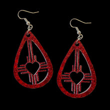 Load image into Gallery viewer, New Mexico Heart-Zia Hollow Teardrop Earrings-RedGltr
