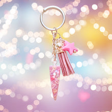 Load image into Gallery viewer, Pink Unicorn Horn with Pink Tassel Keychain
