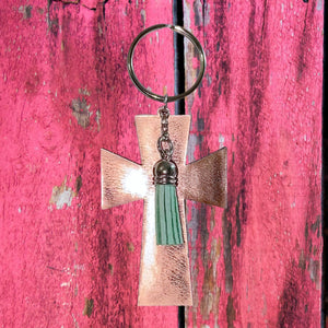 FL Rose Gold Cross with Tassel Keychain
